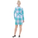 Turquoise And White Buffalo Check Button Long Sleeve Dress View2