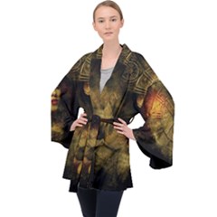 Surreal Steampunk Queen From Fonebook Long Sleeve Velvet Kimono  by 2853937