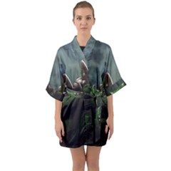 Wooden Child Resting On A Tree From Fonebook Half Sleeve Satin Kimono  by 2853937