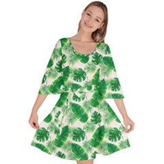 Tropical Leaf Pattern Velour Kimono Dress by Dutashop