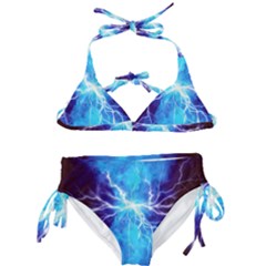 Blue Lightning Thunder At Night, Graphic Art 3 Kids  Classic Bikini Set by picsaspassion