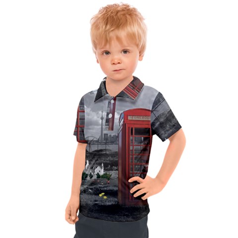 London Calling With Classic British Phonebooth - Bw & Color From Fonebook Kids  Polo Tee by 2853937