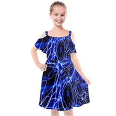 Lines Flash Light Mystical Fantasy Kids  Cut Out Shoulders Chiffon Dress by Dutashop