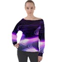 Illustration Scene Blue Off Shoulder Long Sleeve Velour Top View1