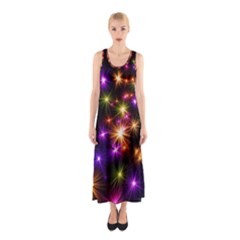 Star Colorful Christmas Abstract Sleeveless Maxi Dress by Dutashop