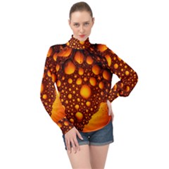 Bubbles Abstract Art Gold Golden High Neck Long Sleeve Chiffon Top by Dutashop