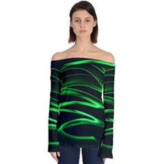 Green Light Painting Zig-zag Off Shoulder Long Sleeve Top by Dutashop