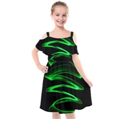 Green Light Painting Zig-zag Kids  Cut Out Shoulders Chiffon Dress by Dutashop