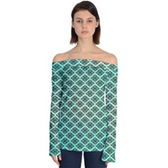 Pattern Texture Geometric Pattern Green Off Shoulder Long Sleeve Top by Dutashop