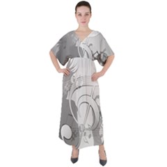 Dance Music Treble Clef Sound Girl V-neck Boho Style Maxi Dress