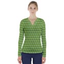 Green Pattern Ornate Background V-Neck Long Sleeve Top View1