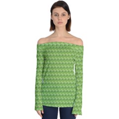 Green Pattern Ornate Background Off Shoulder Long Sleeve Top by Dutashop