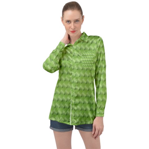 Green Pattern Ornate Background Long Sleeve Satin Shirt by Dutashop