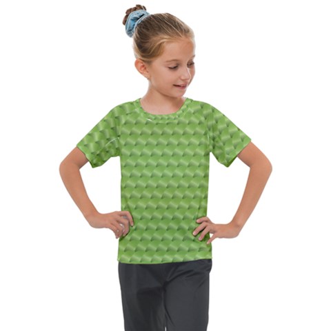 Green Pattern Ornate Background Kids  Mesh Piece Tee by Dutashop