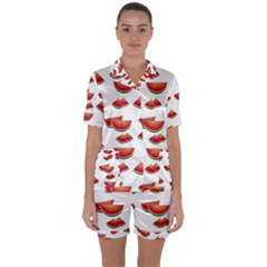 Summer Watermelon Pattern Satin Short Sleeve Pajamas Set by Dutashop