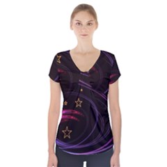 Background Abstract Star Short Sleeve Front Detail Top by Dutashop