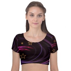 Background Abstract Star Velvet Short Sleeve Crop Top  by Dutashop