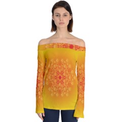 Fractal Yellow Orange Off Shoulder Long Sleeve Top by Dutashop