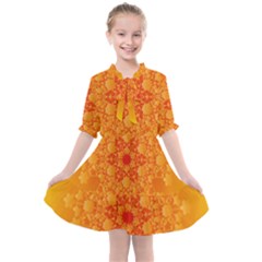 Fractal Yellow Orange Kids  All Frills Chiffon Dress by Dutashop