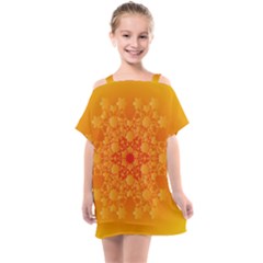 Fractal Yellow Orange Kids  One Piece Chiffon Dress by Dutashop