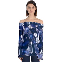 Structure Blue Background Off Shoulder Long Sleeve Top by Dutashop