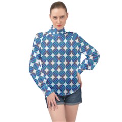 Geometric Dots Pattern High Neck Long Sleeve Chiffon Top by Dutashop