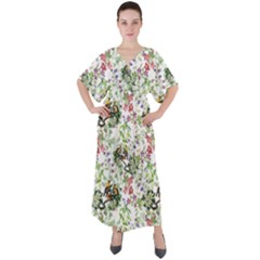 Green Flora V-neck Boho Style Maxi Dress by goljakoff