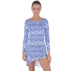 Blue White Ornament Asymmetric Cut-out Shift Dress by Eskimos