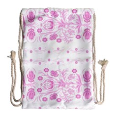 Pink Flowers Drawstring Bag (large) by Eskimos