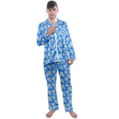 Hydrangea Blue Glitter Round Men s Long Sleeve Satin Pajamas Set by Dutashop