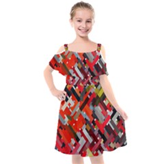 Maze Abstract Texture Rainbow Kids  Cut Out Shoulders Chiffon Dress by Dutashop