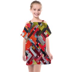 Maze Abstract Texture Rainbow Kids  One Piece Chiffon Dress by Dutashop