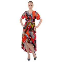 Maze Abstract Texture Rainbow Front Wrap High Low Dress by Dutashop