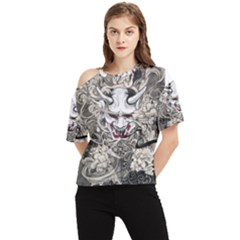 Samurai Oni Mask One Shoulder Cut Out Tee by Saga96