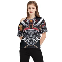 Samurai Oni Mask One Shoulder Cut Out Tee by Saga96