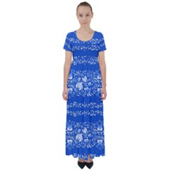 Blue Flowers High Waist Short Sleeve Maxi Dress by Eskimos