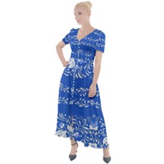 Blue Flowers Button Up Short Sleeve Maxi Dress by Eskimos