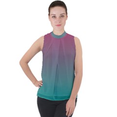 Teal Sangria Mock Neck Chiffon Sleeveless Top by SpangleCustomWear