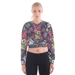 Purple Flowers Cropped Sweatshirt by goljakoff