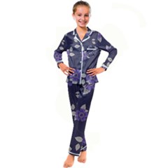 Purple Flowers Kid s Satin Long Sleeve Pajamas Set by goljakoff