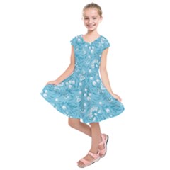 Blue White Flowers Kids  Short Sleeve Dress by Eskimos