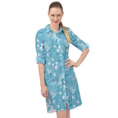 Blue White Flowers Long Sleeve Mini Shirt Dress by Eskimos