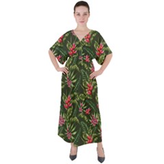 Tropical Flowers V-neck Boho Style Maxi Dress by goljakoff