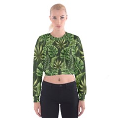 Green Tropical Leaves Cropped Sweatshirt by goljakoff