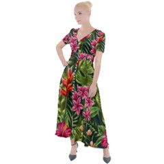 Tropic Flowers Button Up Short Sleeve Maxi Dress by goljakoff