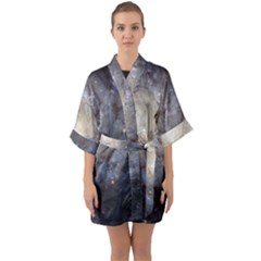 Spiral Galaxy Half Sleeve Satin Kimono  by ExtraAwesomeSauce