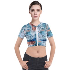 Retro Girls Short Sleeve Cropped Jacket by ExtraAwesomeSauce