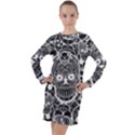 Sugar Skulls Bw Long Sleeve Hoodie Dress View1