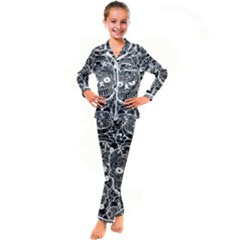 Sugar Skulls Bw Kid s Satin Long Sleeve Pajamas Set by ExtraAwesomeSauce