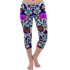 Sugar Skull Pattern 2 Capri Yoga Leggings by ExtraAwesomeSauce